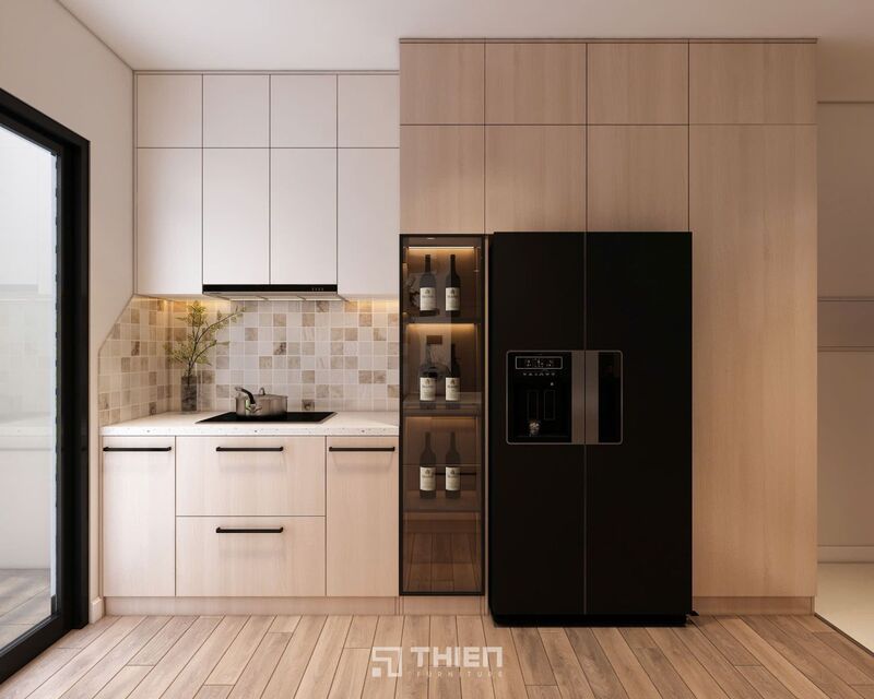 Tủ Bếp Chữ I Dài 3m Kết Hợp Kệ Trang Trí Tiện Dụng TBT065